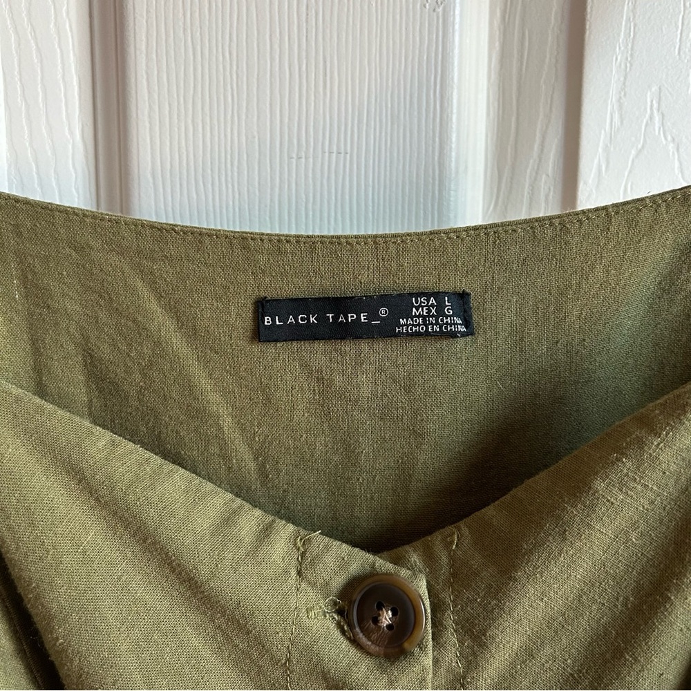 Black Tape khaki green sleeveless button down cottagecore midi dress - Picture 6 of 10